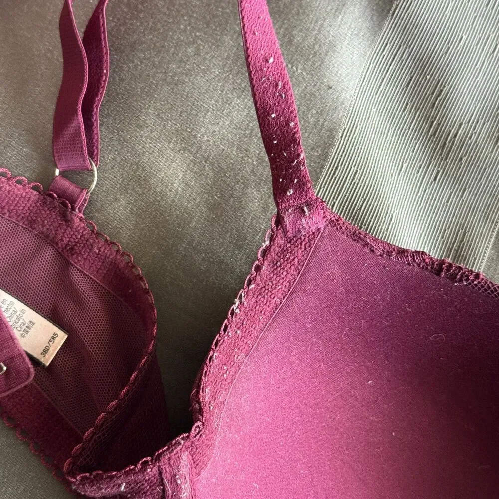 VICTORIA'S SECRET Dream Angels Burgundy Lace Push Up Bra Size 38D